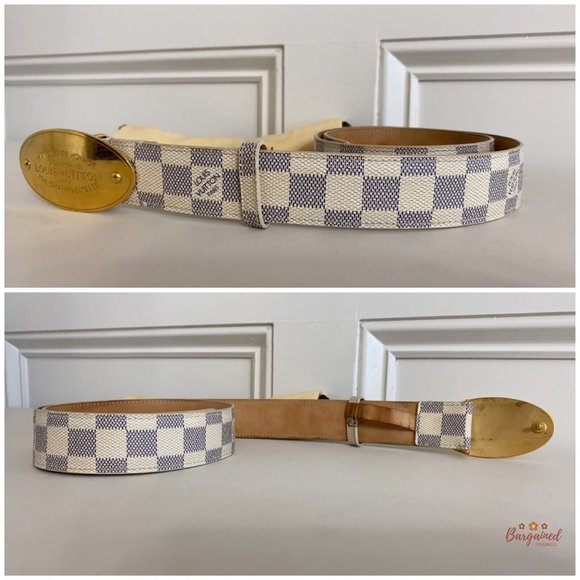 Authentic Louis Vuitton Damier Azur Canvas Leather Voyage Belt Size 80/32 M9837 - Picture 10 of 13